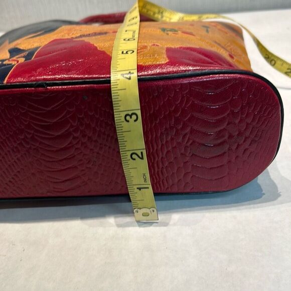 Vtg Texas Lone Star State Leather Handbag TX Flag Stamped Tooled Cities - Picture 9 of 10